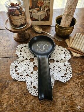 ​Rae Dunn BOO Black Ceramic Spoon Rest | Halloween Fall Decor Artisan Collection